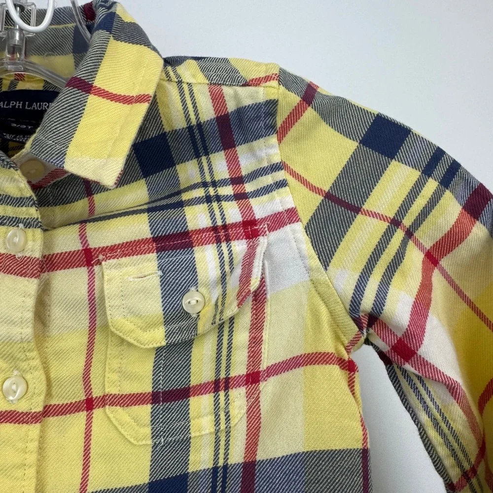 Ralph Lauren Kids Yellow Plaid Button Down Shirt Long Sleeve Cotton‎ 3 3T